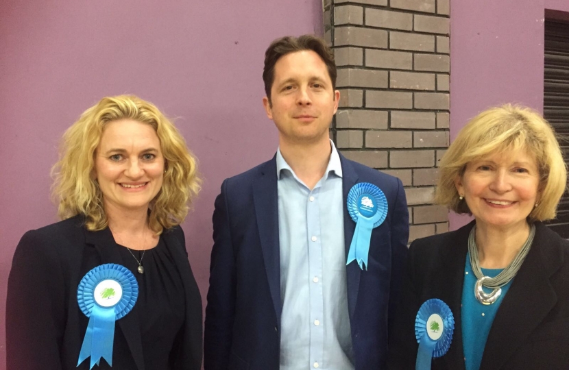 New County Councillor Louise McKinlay and Lesley Wagland with Brentwood and Ongar's Parliamentary Candidate, Alex Burghart
