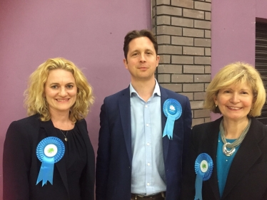 New County Councillor Louise McKinlay and Lesley Wagland with Brentwood and Ongar's Parliamentary Candidate, Alex Burghart